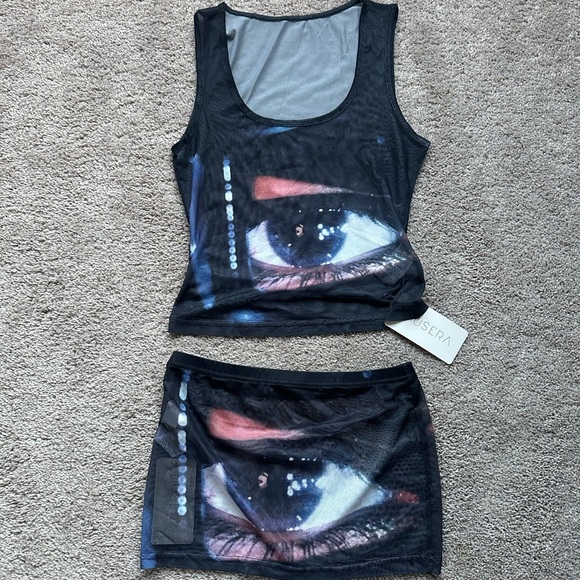 Eye Print Mesh Two-Piece Set – Tank Top & Mini Skirt - Picture 1 of 5